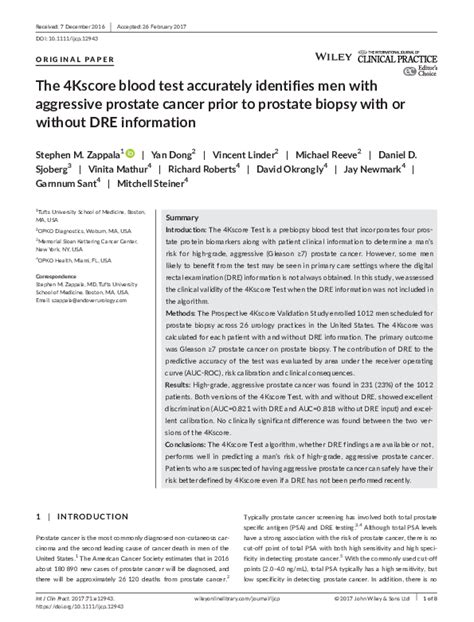 The 4Kscore blood test accurately identifies men with .